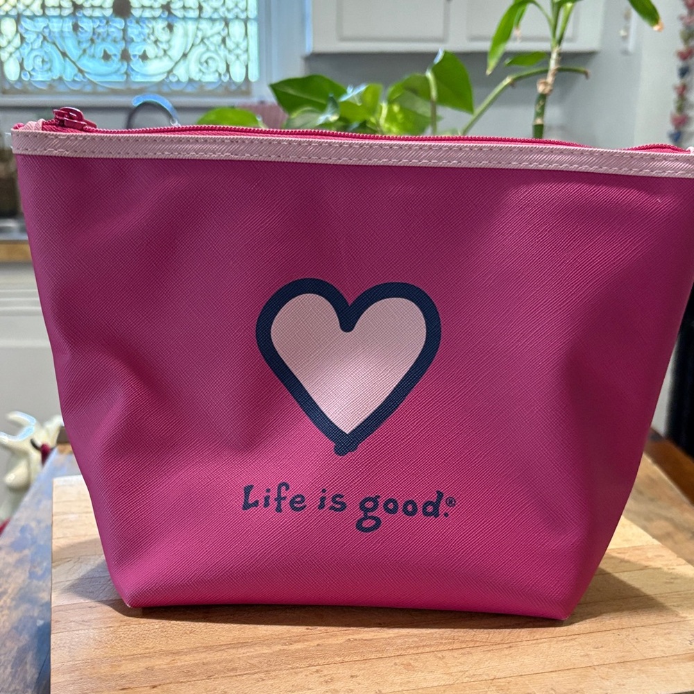 Life Is Good Hot Pink Heart Cosmetic Bag